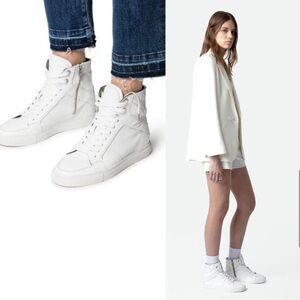 Zadig & Voltaire Sneakers 39 High Flash Studded Lace Appliqué Calfskin